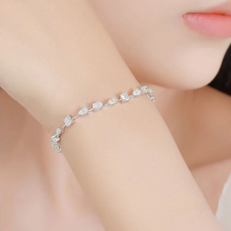 Full Pear Oval Marquise Cut Moissanite Tennis Bracelet for Women Men 925 Silver Pass Diamond Test Bangle Link Bracelets