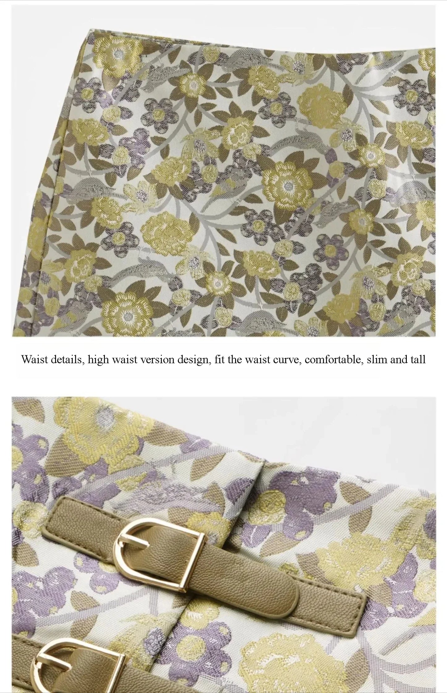 Women's Floral Mini Skirts 2026 Summer A-line Jacquard Irregular Chic Leather Buckle Short Skirt O21QB55108