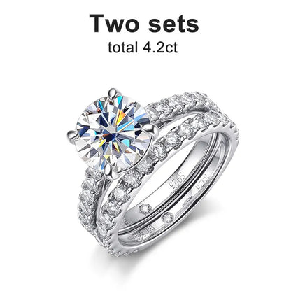 D VVS1 Moissanite Rings for women Sparkling Diamond Bridal Sets with GRA s925 Sterling Sliver Plated 18k Eternity Band