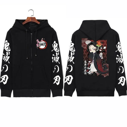 Y2k Anime Demon Slayer Zip Up Hooded Jacket Women Men Sweatshirt Streetwear Oversized Casual Long-sleeved Tops Autumn Winter New