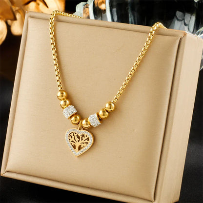 316L Stainless Steel Heart-Shaped Tree Pendant Necklace For Women New Fashion Beads Choker Chains Jewelry Gift Party