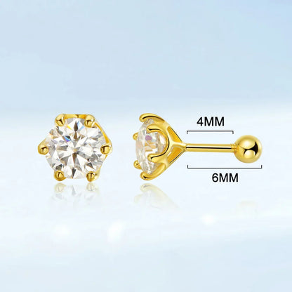 0.2/0.5/2ct D Color Moissanite Screw Stud Earrings for Women Men Silver 925 Plated 18K Pass Diamond Test 6 Prong Earring