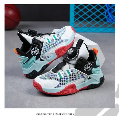 Boys Girls Quick Twist Lace Basketball Shoes Wear Resistant Comfortable Outdoor Athletic Footwear