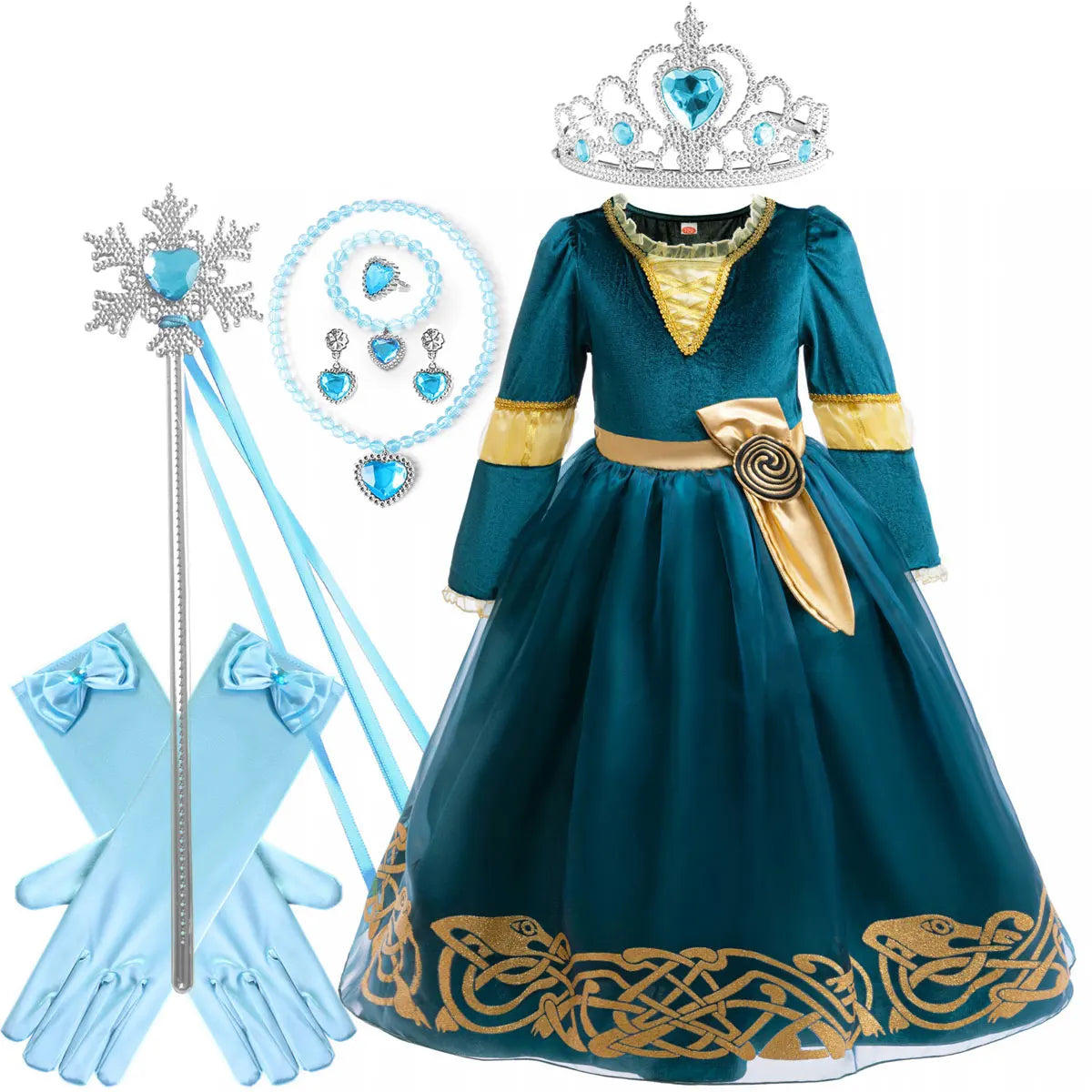 Girl Cosplay Brave the Heart Princess Merida Long Sleeves Dress Belt Set Holiday Party Carnival Party Stage Outfits Dress