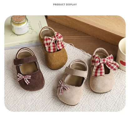 New Summer Kids Baotou Sandals 23-34 Size Sweet Checkered Bow Girls Princess Shoes Soft Sole Children Nude Shoes