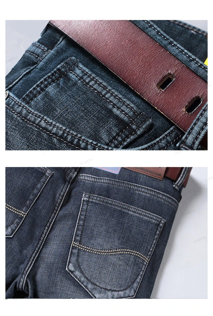 High Quality Winter Thermal Warm Flannel Jeans Men Famous Brand Fleece Denim Pants Straight Flocking Trousers Male Plus Size 40
