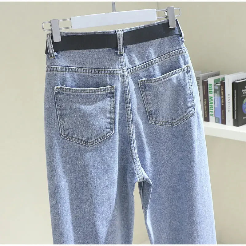 High Waist Mom Jeans Women Loose Slimming Long Trousers