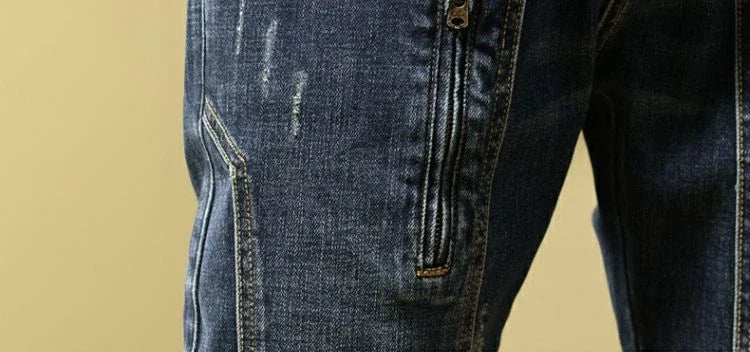 Man Cowboy Pants with Pockets Men's Jeans Motorcycle Tapered Trousers Straight Retro Trend 2025 Classic Stylish Goth Denim Buggy