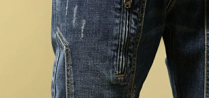 Man Cowboy Pants with Pockets Men's Jeans Motorcycle Tapered Trousers Straight Retro Trend 2025 Classic Stylish Goth Denim Buggy