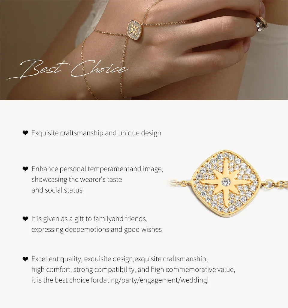 Vintage Hand Chain Bracelet Ring for Women s925 Silver 18k Gold Plated Moissanite Charm Bracelets Party Christmas Gifts