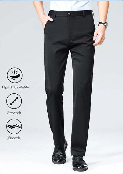 Men's Business Casual Suit Pants Stretch Straight Leg Black Lightweight Breathable Formal Office Work Trousers All Seasons