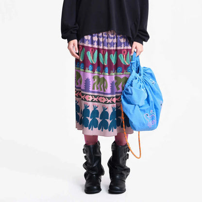 A-line Skirt 2026 Spring New Elastic Waist Colorful Floral Print Pleated Commuter Retro Style Skirt For Women 3ELC20607