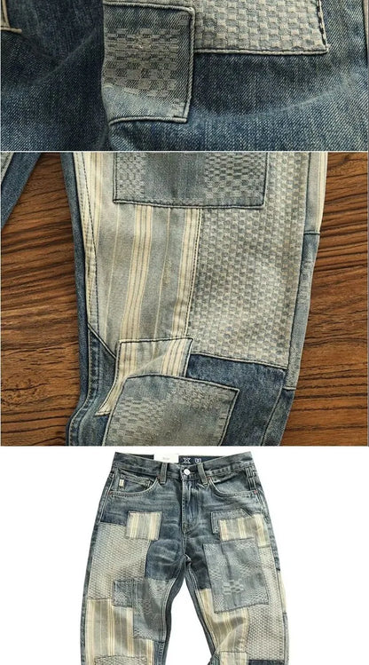 Autumn and Spring New Fashion Trend Printed Ripped Straight Leg Jeans Men's Casual Loose Vintage Sports High-grade Denim Pants