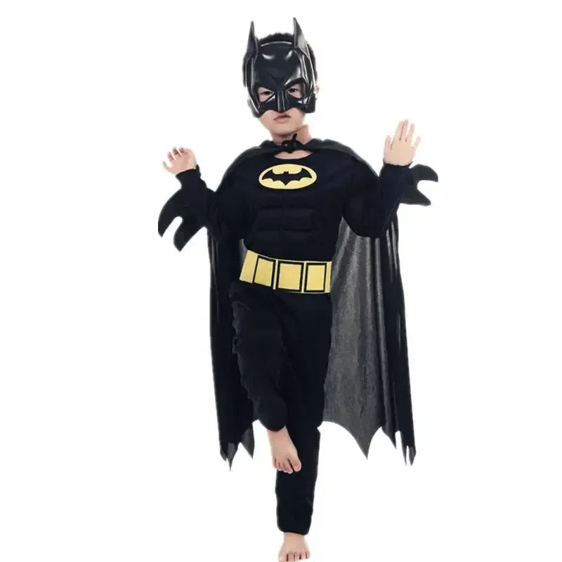 Kids Boys Muscle Costume with Mask Cloak Movie Character Superhero Cosplay Halloween Kids Bat Cosplay Jumpsuit Hero Costume Suit