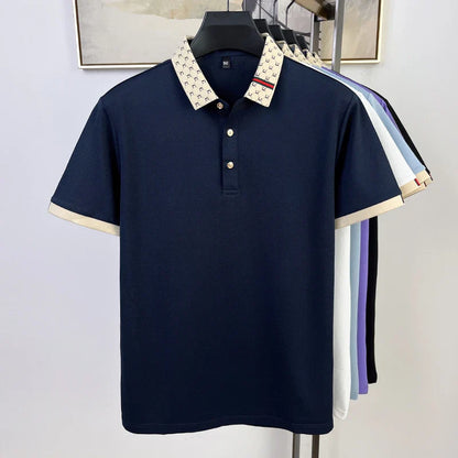 Fashion brand letter jacquard short sleeve high-end men's polo shirt comfortable and breathable summer new casual lapel T-shirt