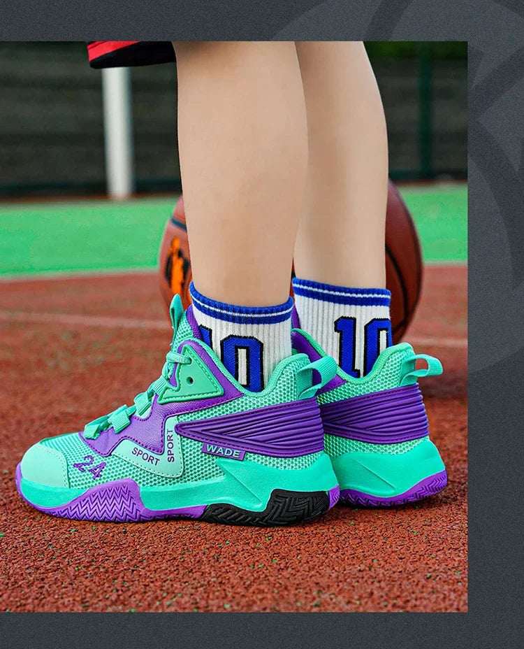 Children Basketball Shoes for Boys Girls Kids Teenagers Breathable Non-slip Lace Up Indoor Outdoor Training Sneakers Tennis Shoe