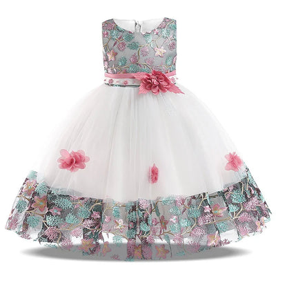 Vestidos de dama de honra de festa de flores de verão para meninas, vestido elegante de baile de casamento de tule de aniversário, vestido de princesa de noite para meninas, fantasias de Natal
