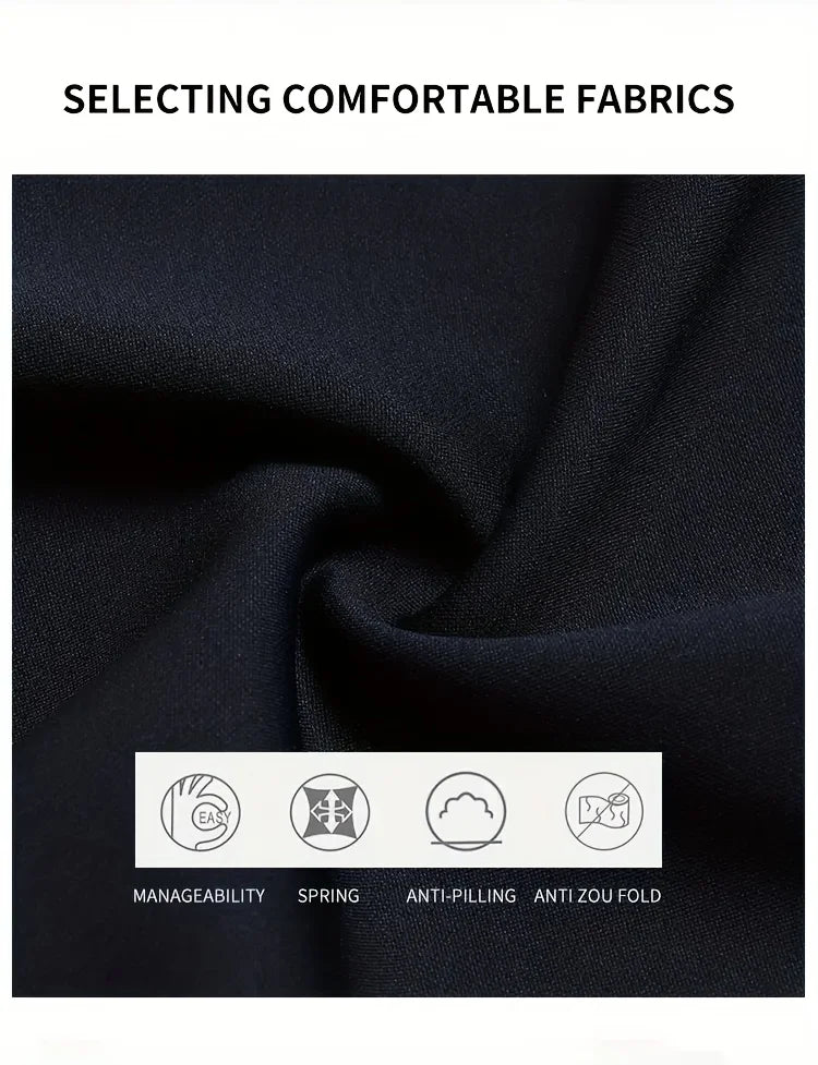 Men's High Elastic Anti-Wrinkle Straight Fit Business Pants | Non-Iron Formal Casual Trousers (1-Pack)
