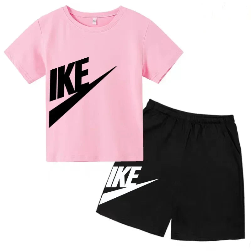 Kids Summer Short Sleeve T-shirt Shorts 2Pcs Set Boy Girl Casual Sport Jogging Suit Toddler 3-12Y