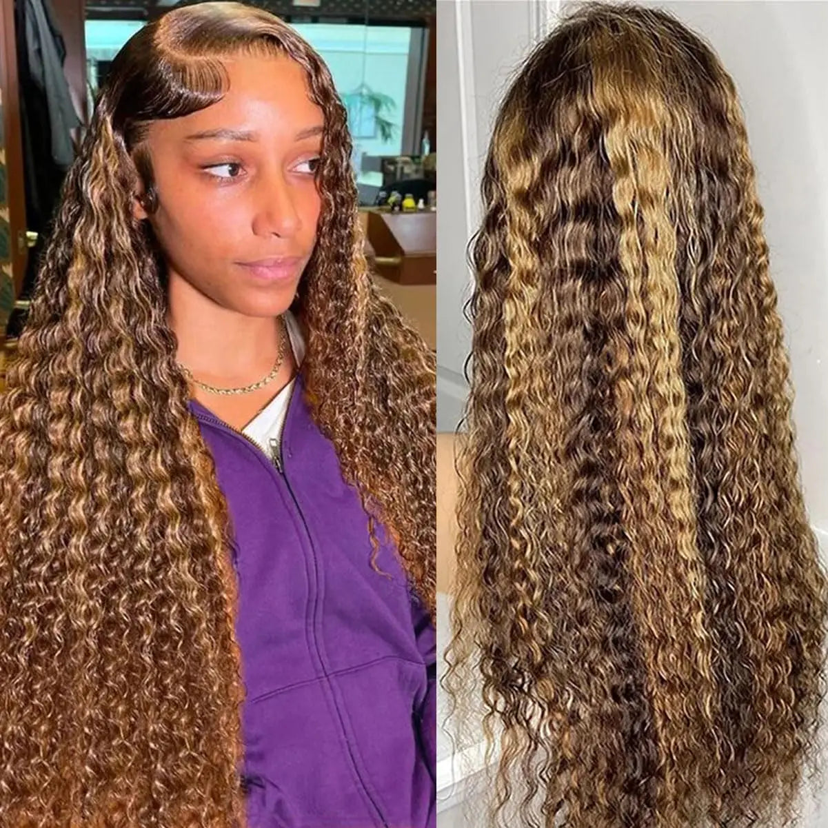 30 Inch Curly Highlight Ombre Lace Front Wig Human Hair Wigs Colored Deep Wave 13X6 Hd Lace Frontal Wig Pre Plucked 250 Density