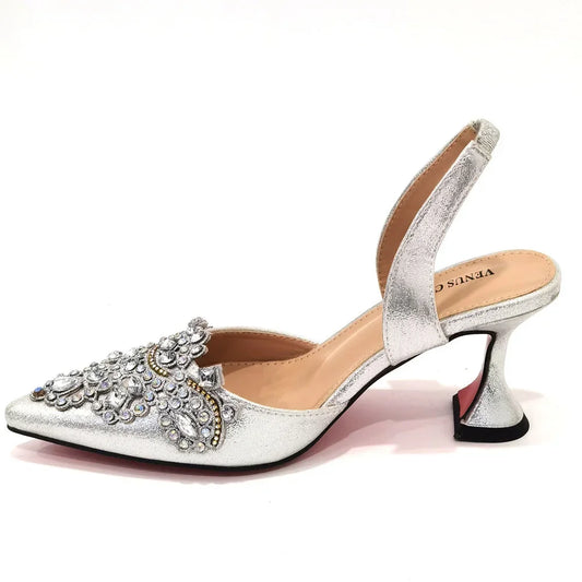 Gold New Shoes For Women Designer Pointed-Toe Luxury Wedding Peach Color Hollowed Out Design Bag and Shoes Matching Set