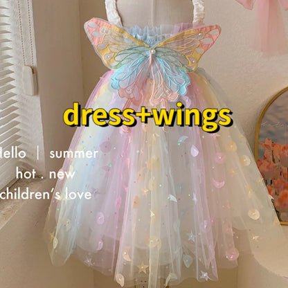 Korean Style New Summer Baby Girl Princess Dress Square Collar Mesh Sleeveless Dresses Children Clothing E23076