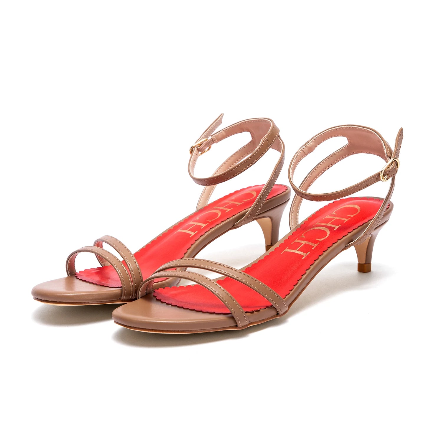 Womens Sandals Round Open Toe Kitten Heels Adjustable Ankle Strap Low Heels Heeled Sandals for Women Summer Dress Shoes 3cm
