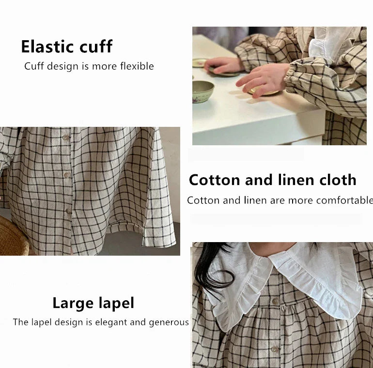 Baby Girls Dress Casual Plaid Clothes Summer New Korean Cotton Linen Girls Princess Dress Big Turn Down Collar Dress