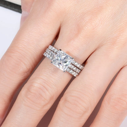 3ct Princess Cut D Color Moissanite Engagement Ring Bridal Sets 925 Sterling Silver Wedding Band Ring Customs Jewelry