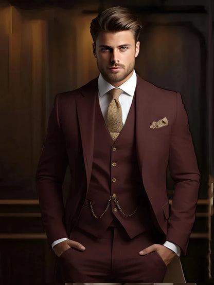 Multi-colors Male Suits 3 Pieces Jacket With Vest Pants Wedding Groom Sets Notched Lapel Men's Formal Business Office Suit Set