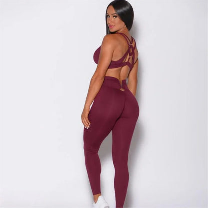 Yoga Set Two piece Hollow Sports Bra Cross Back High Waist Leggings Fitness Workout Women's Tracksuit Gym Outfits Clothing