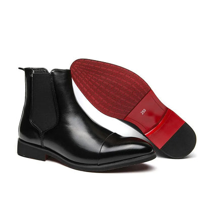 Autumn winter pointed toed male Boots Redsoled high top leather shoe English casual Chelsea boot Fashion comfortable men's shoes