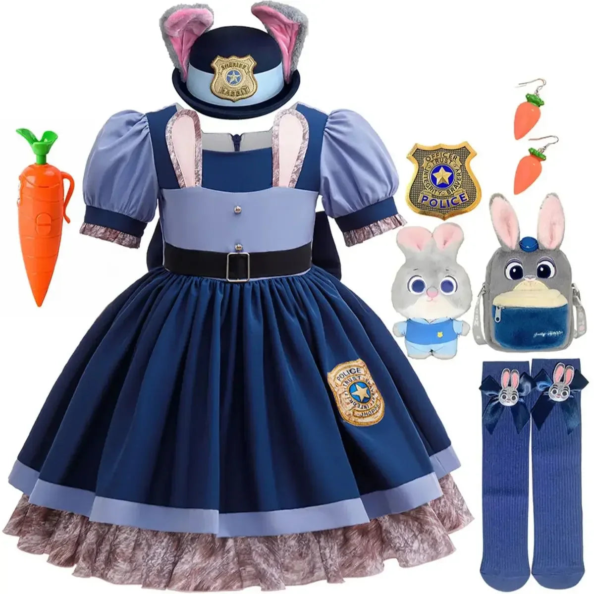 2 Brave Cute Bunny Judy Costume For Baby Girl Role Play Judy Hopps Rabbit Disguise Dress Doll Set 2-10 Yrs