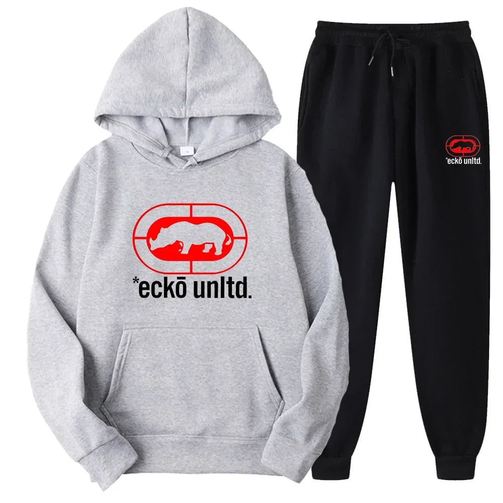 Ecko Unltd. Rhino Logo Sweatsuit  Hoodie and Joggers Two-Piece Set  Urban Street Fashion Casual Athletic Wear