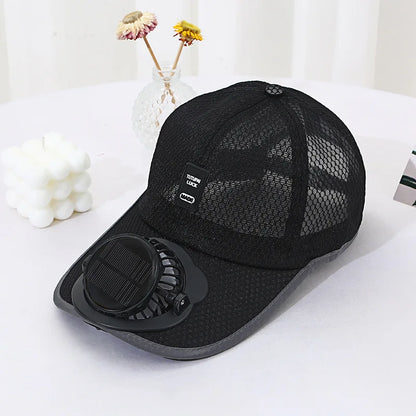 Outdoor Mesh Cap Solar Powered Charging Fan Cap Summer New Style Breathable Sunshade Sun Protection men's women's Adults Mz126