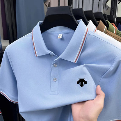 Men's Summer Solid Color Cool Breathable Luxury Polo Shirt Business Casual Collar T-shirt Short Sleeve Top