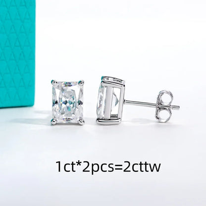 1cttw-6cttw Radiant Moissanites Earrings 925 Sterling Silver D Color VVS1 Moissanite Classic Stud Earrings for Woman
