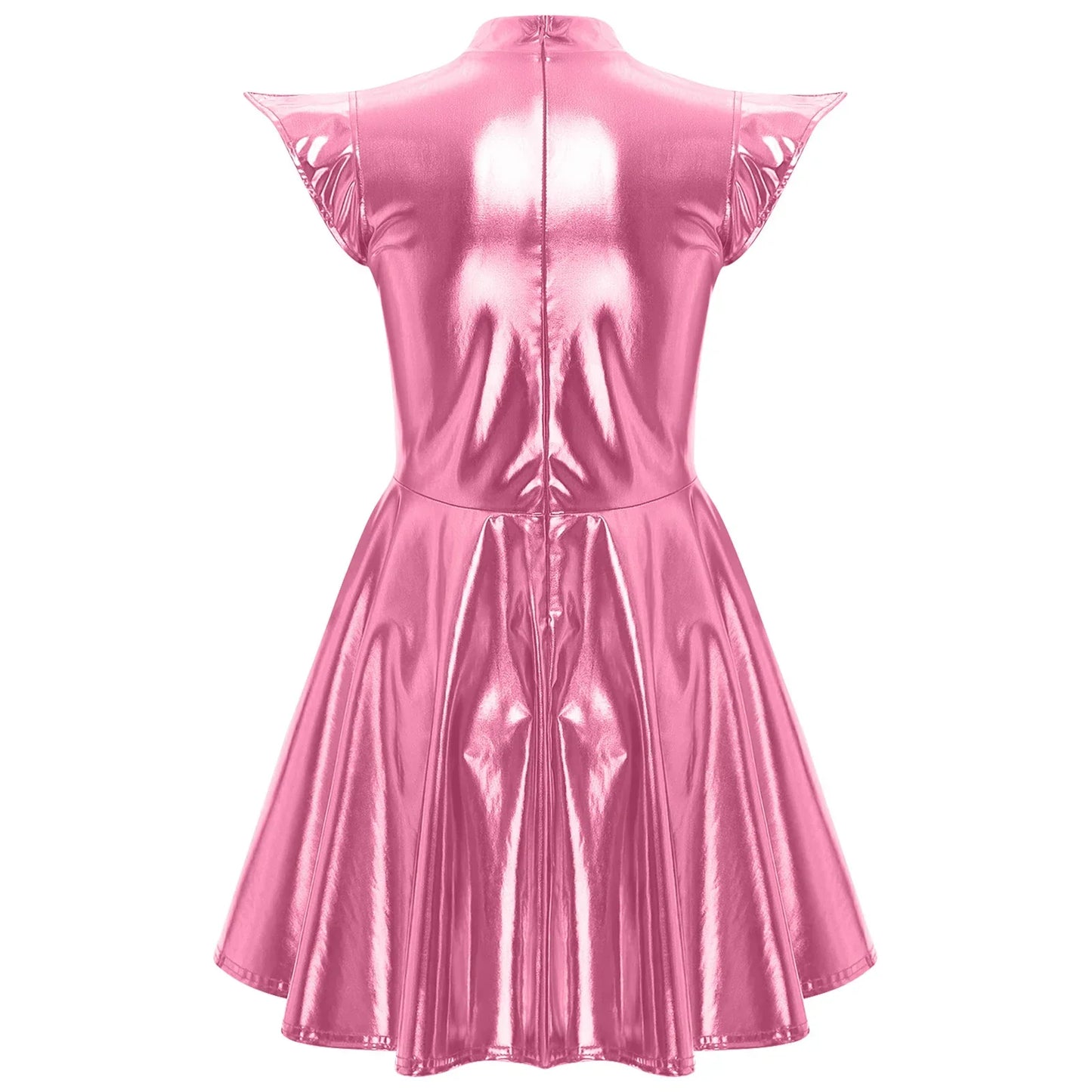 Womens Cocktail Dress Shiny Metallic Dress Alien Space Cap Sleeve High Waist A-line Dress for Halloween Party High Street Dress
