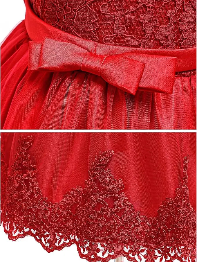 Girls White Baptism Dress Bridesmaid Dresses For Wedding Prom Gown Big Bow Girls Elegant Dresses Red Puffy Christmas Dress