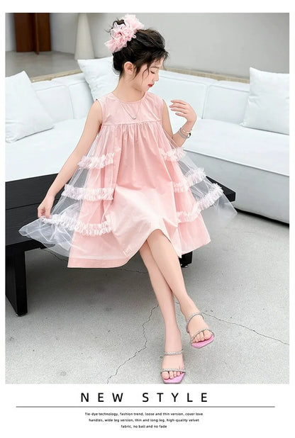 Cute blue lace sleeveless dress With Bag princess dress For 2-10 Yrs baby girls Children Clothes 6.1 Children's Day Clothing