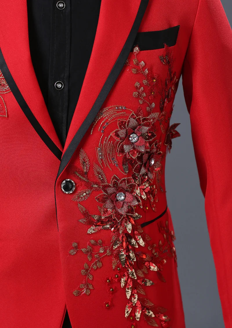 Stylish Stage Performance Men's Singer Nightclub Barbecue Suit Floral Embroidery Three-dimensional Double-sided Jacket