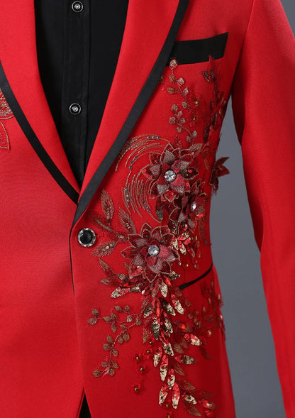 Stylish Stage Performance Men's Singer Nightclub Barbecue Suit Floral Embroidery Three-dimensional Double-sided Jacket