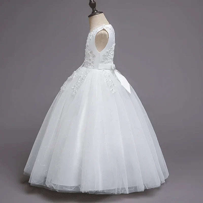Teenage Girls Sequins Embroidery Bridesmaid Long White Dress For Flower Kids Wedding Party First Communion Birthday Vestidos