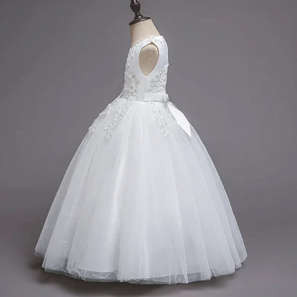Teenage Girls Sequins Embroidery Bridesmaid Long White Dress For Flower Kids Wedding Party First Communion Birthday Vestidos