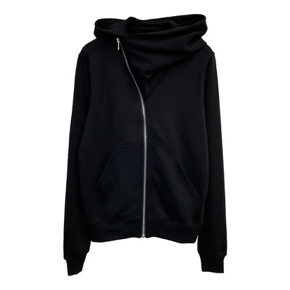 Autumn Zipper Design Black Hoodies Men's Women's Sportswear Jacket American Rock Hip Hop Street Wear Elastic Knitted Coats