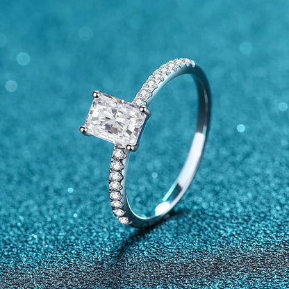 1CT  Moissanite Ring for Women Emerald Radiant Cut Diamond Wedding 925 Silver White Gold Plated  Rings Fine Jewelry