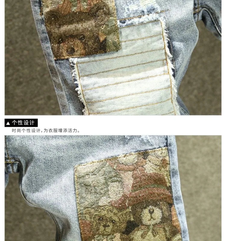 2024 Spring and Autumn New Fashion Trend Printed Stretch Jeans Men Casual Slim Comfortable Breathable High-Quality Jeans 28-36
