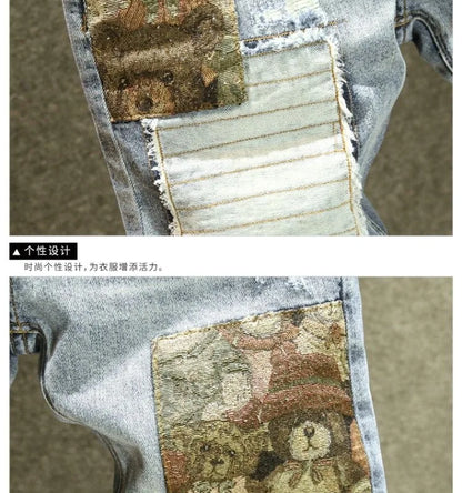 2024 Spring and Autumn New Fashion Trend Printed Stretch Jeans Men Casual Slim Comfortable Breathable High-Quality Jeans 28-36