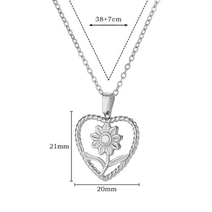 Stainless Steel Love Heart Pendant Necklace For Women Fashion Gold Color Flower Necklace Couple Aesthetic Jewelry Accessories