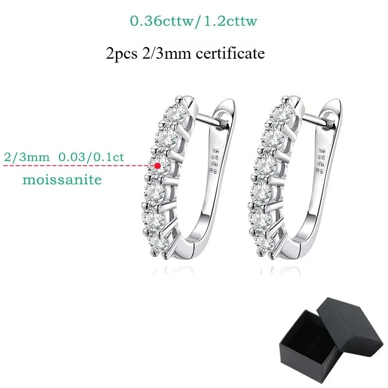 1.2ct Halo Moissanite Hoop Earrings for Women 925 Sterling Silver Straight Row Ear Buckles Wedding Small Ear Studs Gift